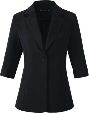 Beninos Womens 3/4 Sleeve Blazers Business Casual Solid Lightweight Suit Jacket Office Blazer
