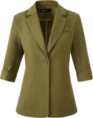 Beninos Womens 3/4 Sleeve Blazers Business Casual Solid Lightweight Suit Jacket Office Blazer