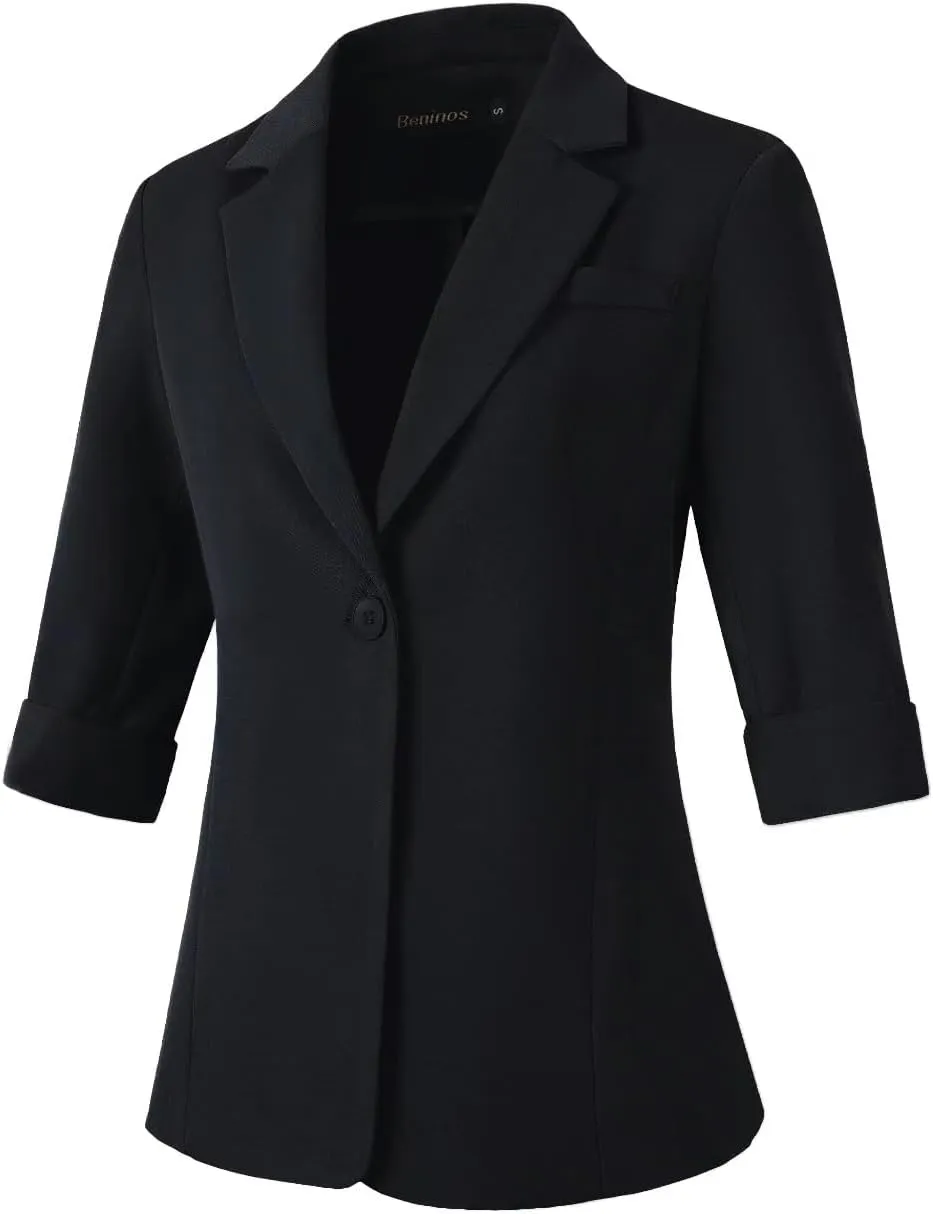 Beninos Womens 3/4 Sleeve Blazers Business Casual Solid Lightweight Suit Jacket Office Blazer