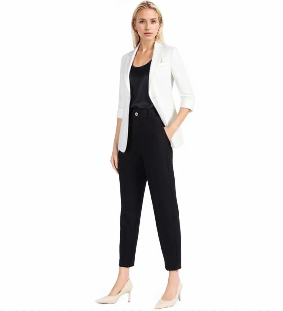 Beninos Womens 3/4 Sleeve Blazers Business Casual Solid Lightweight Suit Jacket Office Blazer