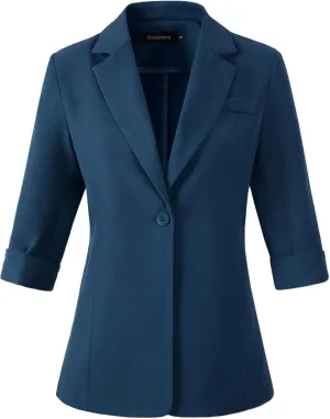 Beninos Womens 3/4 Sleeve Blazers Business Casual Solid Lightweight Suit Jacket Office Blazer