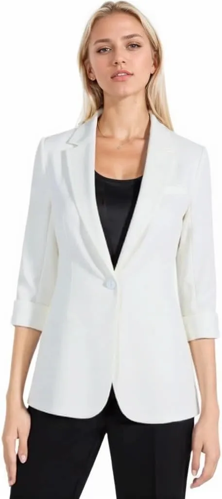 Beninos Womens 3/4 Sleeve Blazers Business Casual Solid Lightweight Suit Jacket Office Blazer