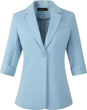 Beninos Womens 3/4 Sleeve Blazers Business Casual Solid Lightweight Suit Jacket Office Blazer
