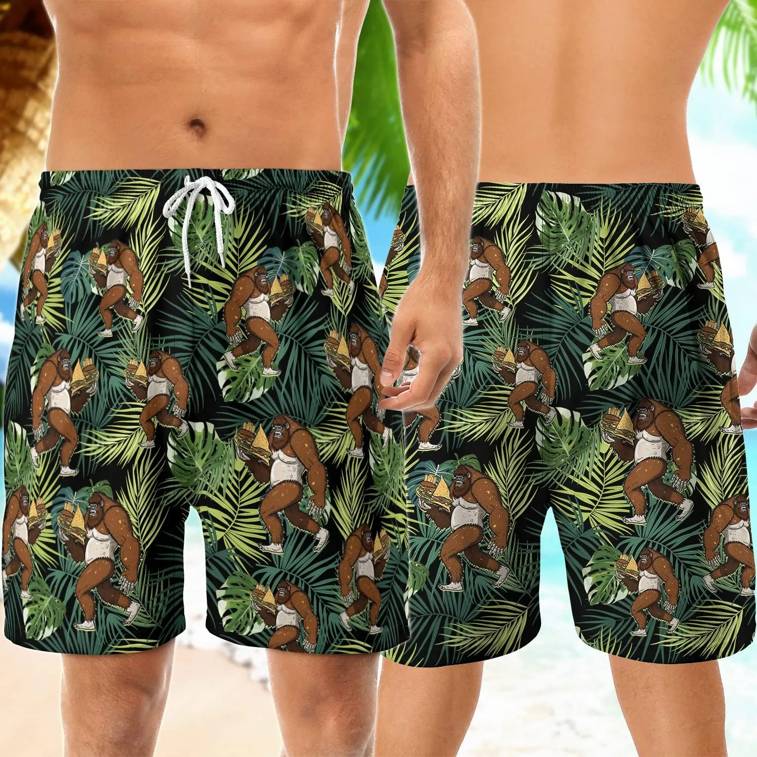 Bigfoot Men's Quick Dry - Sasquatch Hawaiian Shorts for Men - Beach Shorts Swim Trunks Set 14 (TND-LN-14)