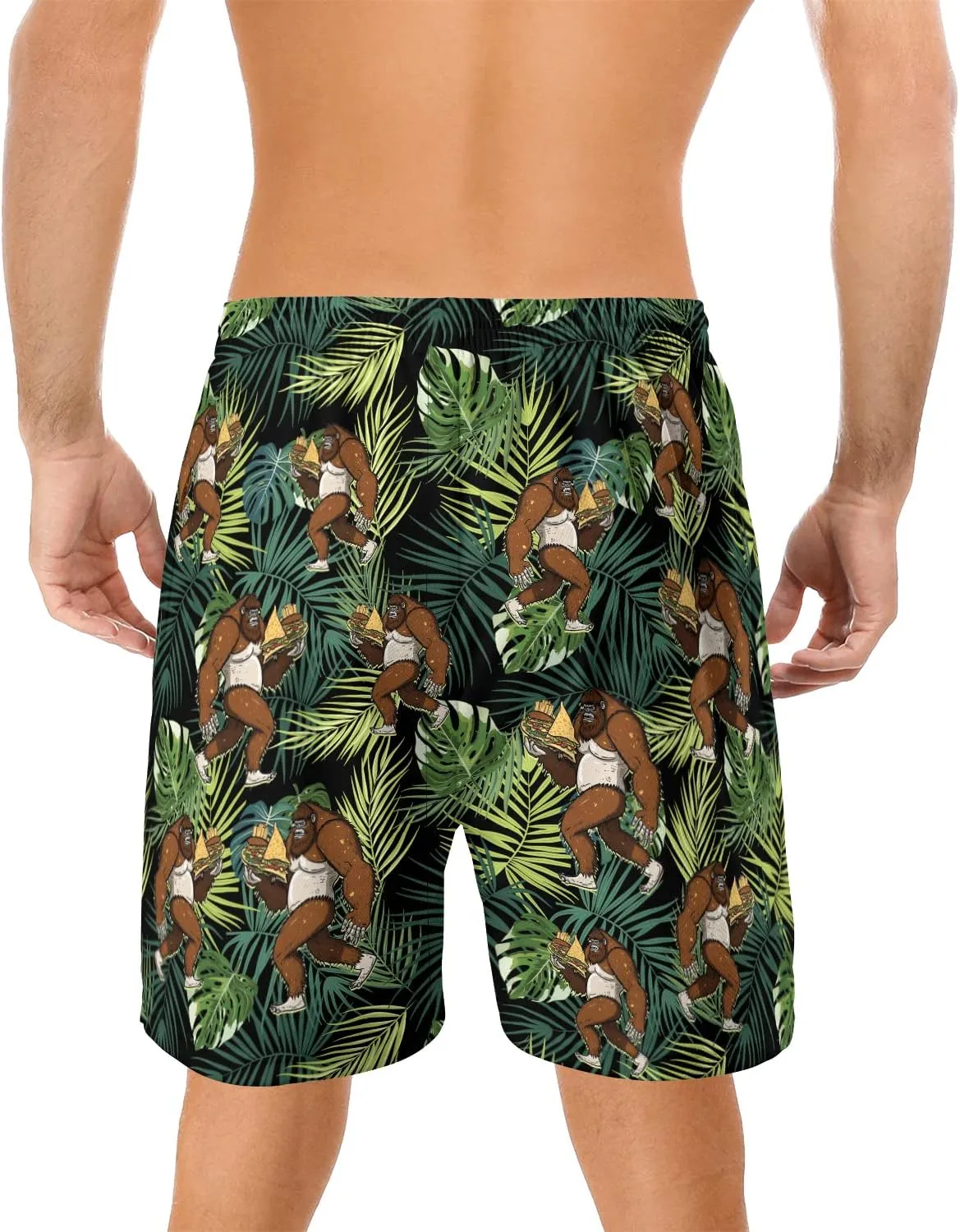 Bigfoot Men's Quick Dry - Sasquatch Hawaiian Shorts for Men - Beach Shorts Swim Trunks Set 14 (TND-LN-14)
