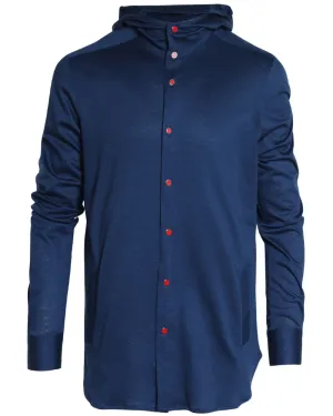 Blue Linen Blend Mariano Hooded Knit Shirt Jacket
