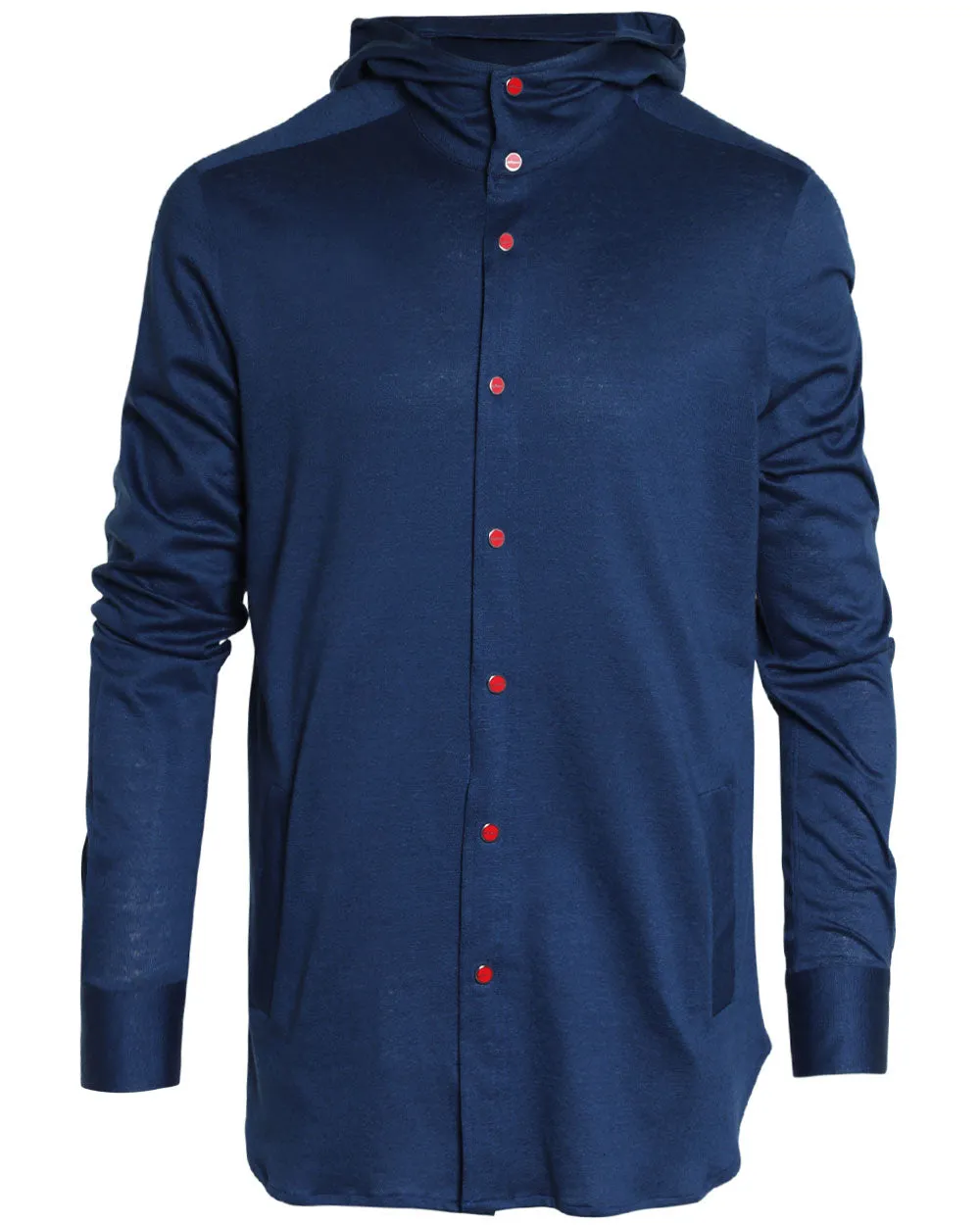 Blue Linen Blend Mariano Hooded Knit Shirt Jacket