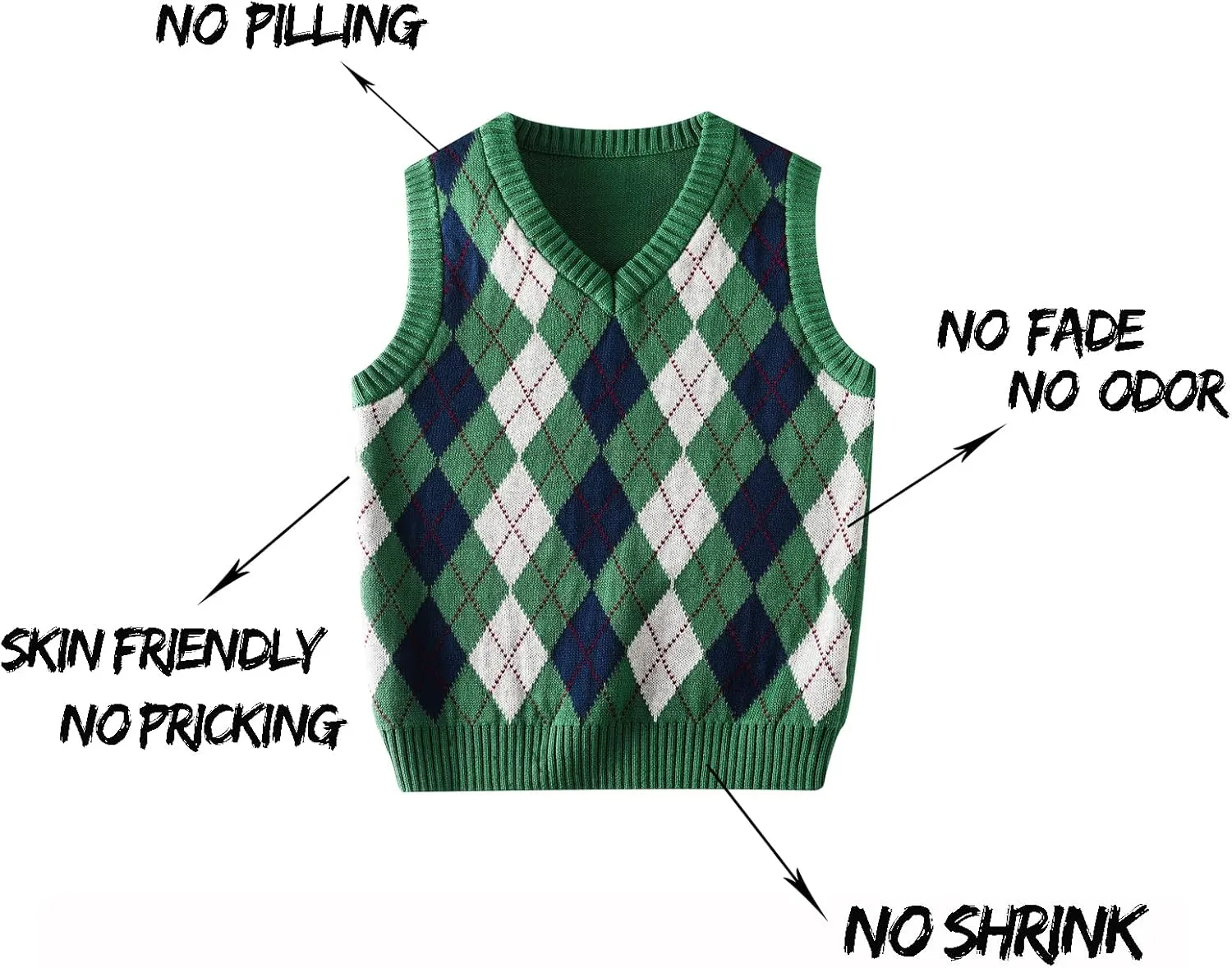 Boys Sweater Vest V Neck Argyle Sleeveless Uniform Knit Plaid Kids Clothes