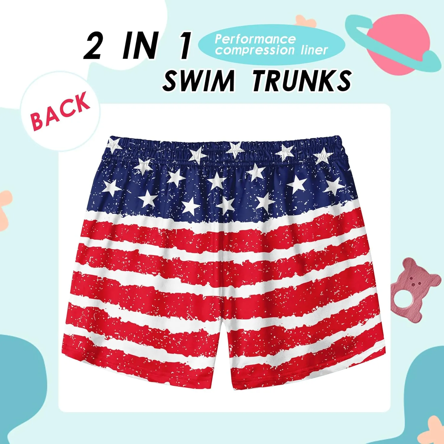 Boys Swim Trunks with Compression Liner Boys Stretch Swim Shorts Quick Dry 2 in 1 Beach Shorts 4-17 Y