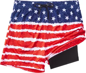 Boys Swim Trunks with Compression Liner Boys Stretch Swim Shorts Quick Dry 2 in 1 Beach Shorts 4-17 Y