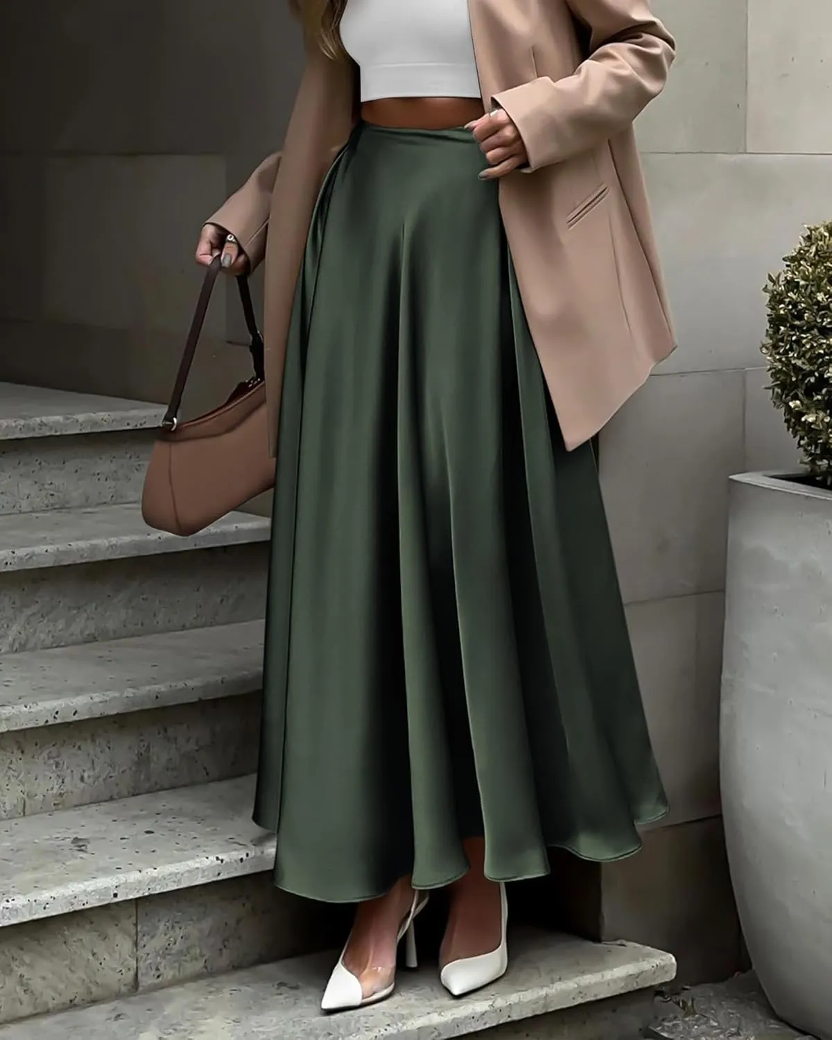 BTFBM Womens High Waist Satin Skirts Summer Spring Outfits 2025 Elegant Flowy A-Line Party Cocktail Long Maxi Skirt