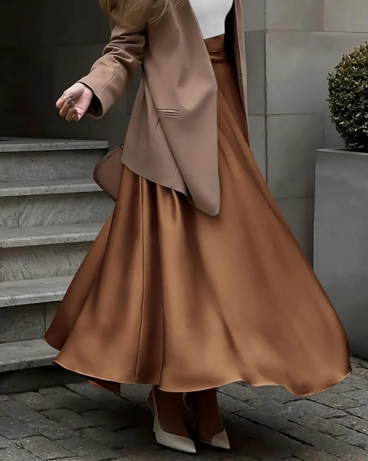 BTFBM Womens High Waist Satin Skirts Summer Spring Outfits 2025 Elegant Flowy A-Line Party Cocktail Long Maxi Skirt