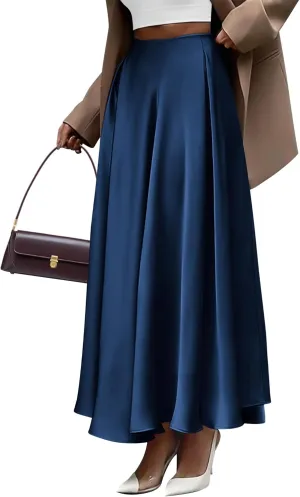 BTFBM Womens High Waist Satin Skirts Summer Spring Outfits 2025 Elegant Flowy A-Line Party Cocktail Long Maxi Skirt