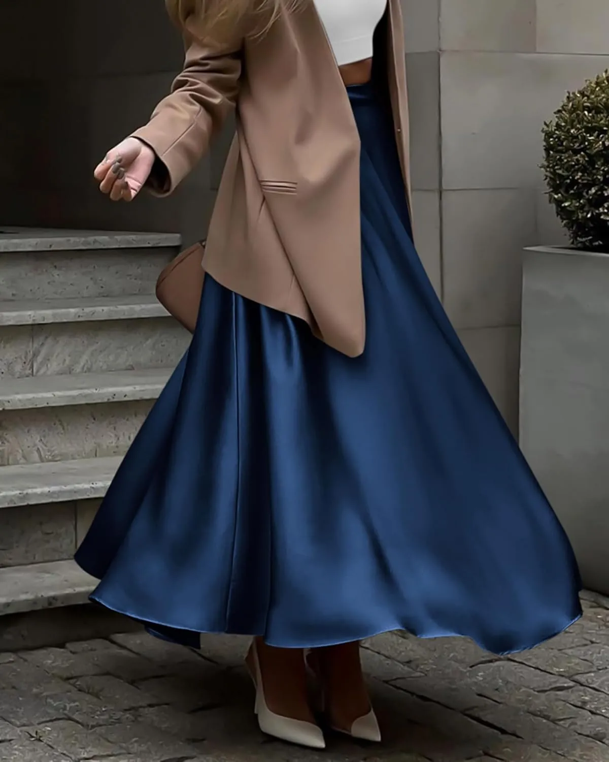 BTFBM Womens High Waist Satin Skirts Summer Spring Outfits 2025 Elegant Flowy A-Line Party Cocktail Long Maxi Skirt
