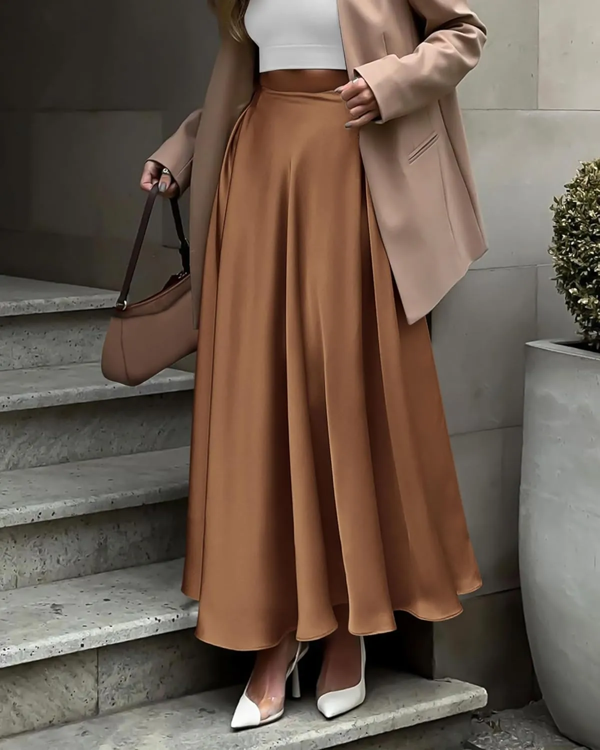 BTFBM Womens High Waist Satin Skirts Summer Spring Outfits 2025 Elegant Flowy A-Line Party Cocktail Long Maxi Skirt
