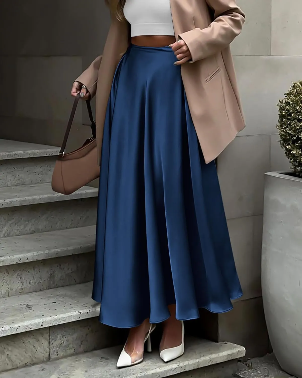 BTFBM Womens High Waist Satin Skirts Summer Spring Outfits 2025 Elegant Flowy A-Line Party Cocktail Long Maxi Skirt