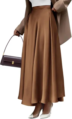 BTFBM Womens High Waist Satin Skirts Summer Spring Outfits 2025 Elegant Flowy A-Line Party Cocktail Long Maxi Skirt