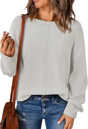 BTFBM Womens Loose Pullover Sweaters Fall Winter Clothes 2025 Crewneck Slouchy Sweater Long Sleeve Casual Knitted Tops
