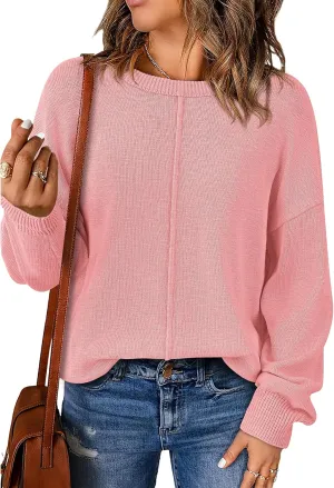 BTFBM Womens Loose Pullover Sweaters Fall Winter Clothes 2025 Crewneck Slouchy Sweater Long Sleeve Casual Knitted Tops