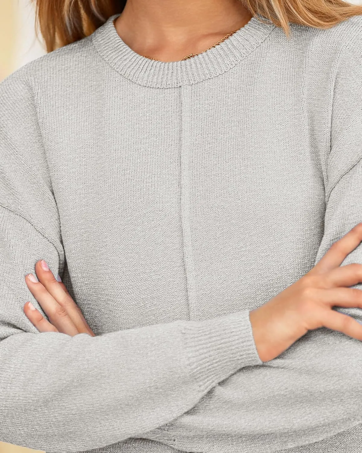 BTFBM Womens Loose Pullover Sweaters Fall Winter Clothes 2025 Crewneck Slouchy Sweater Long Sleeve Casual Knitted Tops