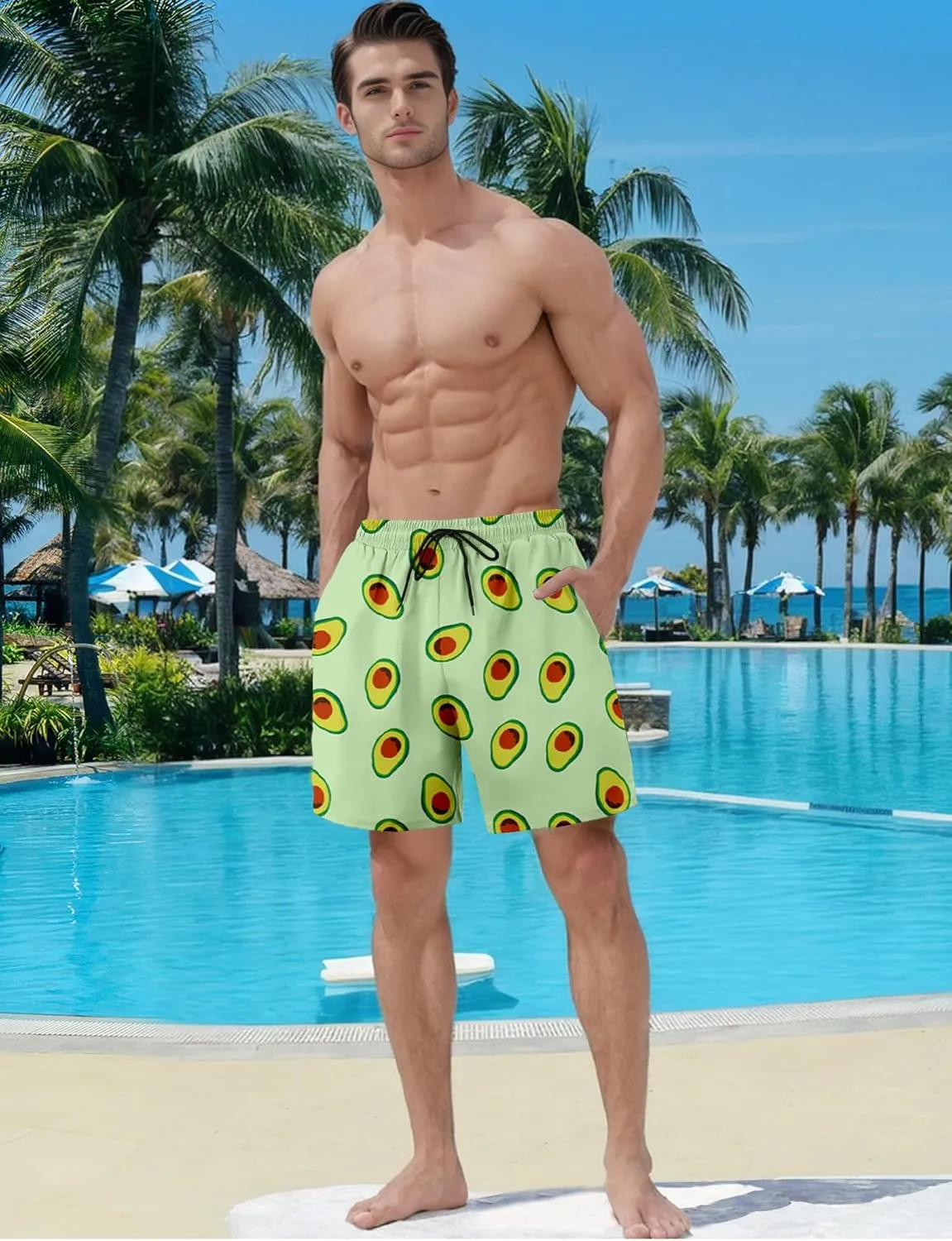 Buauty Mens Swim Trunks with Compression Liner 5 Inch Inseam Swim Shorts Quick Dry Mens Swimsuit Board Shorts with Pockets