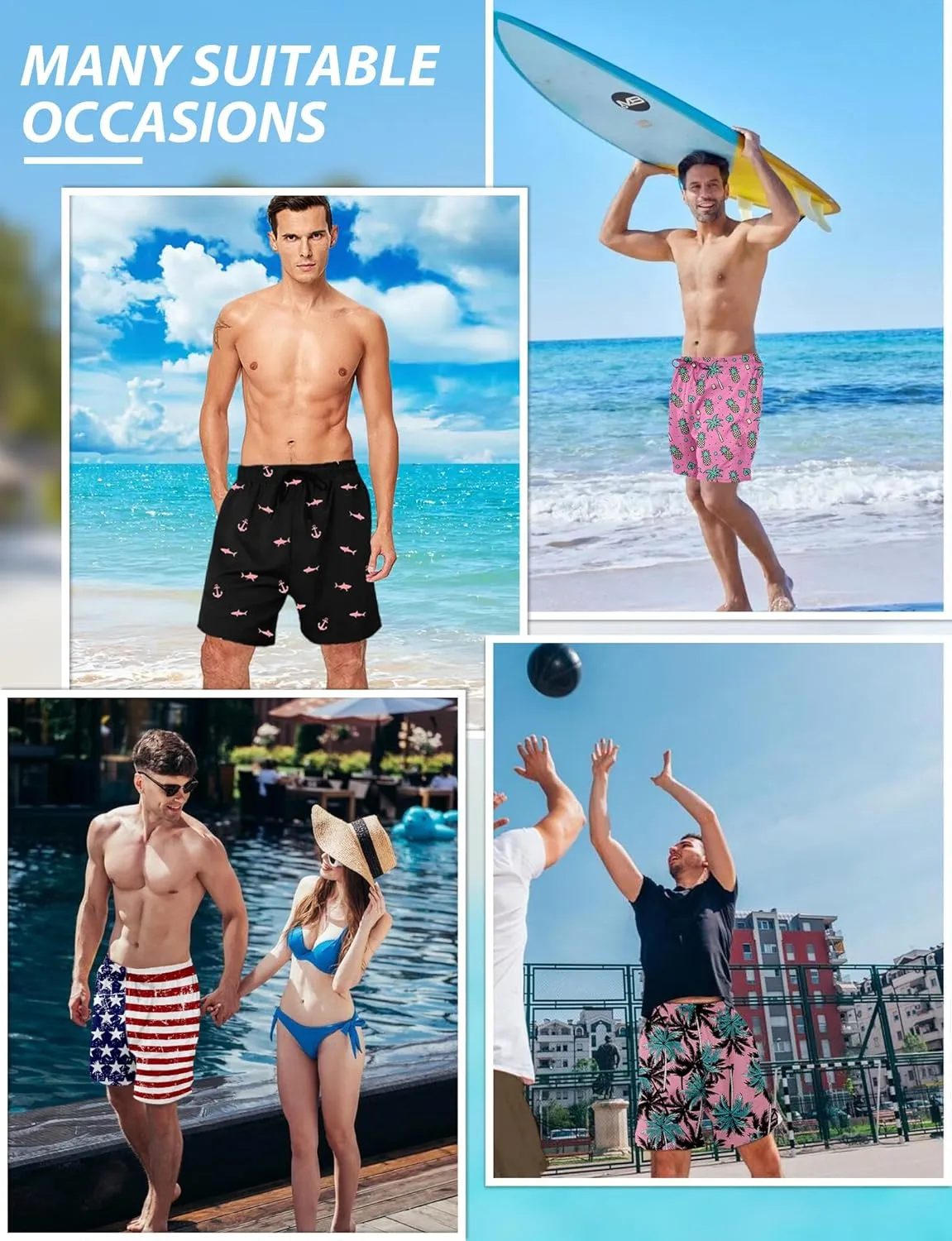 Buauty Mens Swim Trunks with Compression Liner 5 Inch Inseam Swim Shorts Quick Dry Mens Swimsuit Board Shorts with Pockets