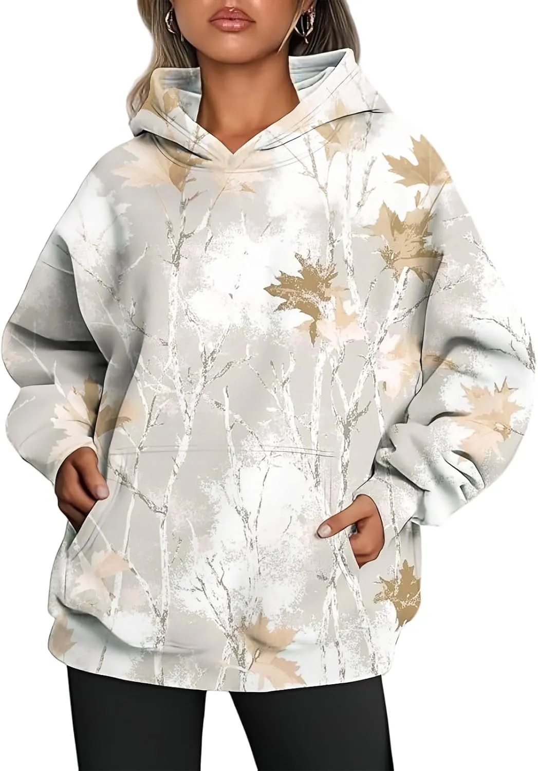 Camo Sweatsuits for Women Set 2 Piece,Womens Camo Hoodie Maple Leaf Print Oversized Sweaters Sweatshirt Sweatpants