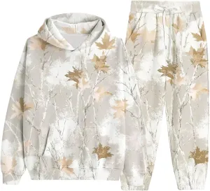 Camo Sweatsuits for Women Set 2 Piece,Womens Camo Hoodie Maple Leaf Print Oversized Sweaters Sweatshirt Sweatpants