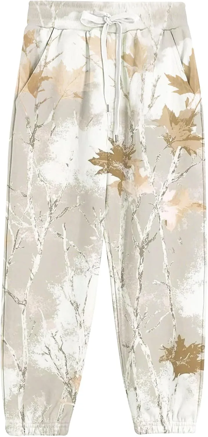 Camo Sweatsuits for Women Set 2 Piece,Womens Camo Hoodie Maple Leaf Print Oversized Sweaters Sweatshirt Sweatpants