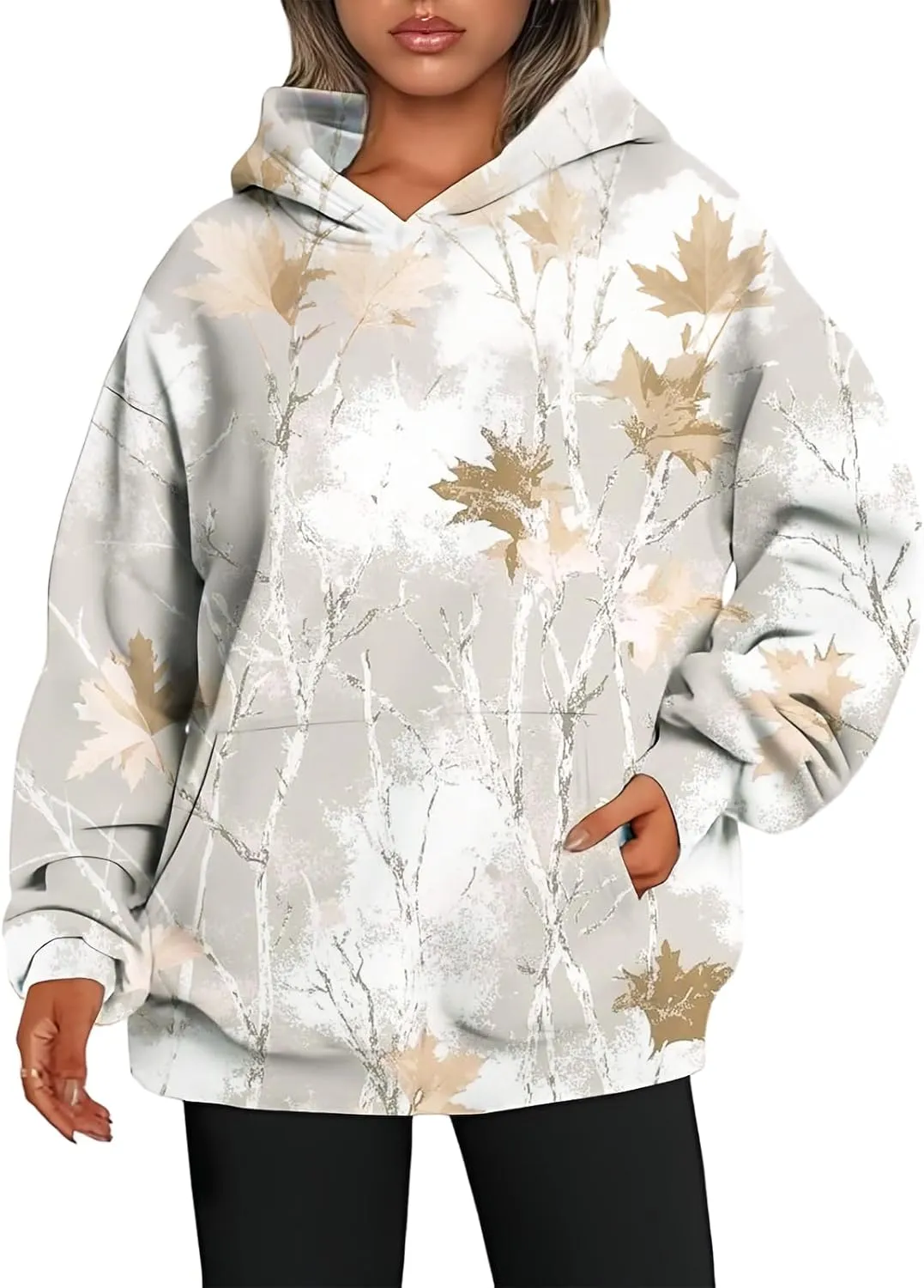 Camo Sweatsuits for Women Set 2 Piece,Womens Camo Hoodie Maple Leaf Print Oversized Sweaters Sweatshirt Sweatpants