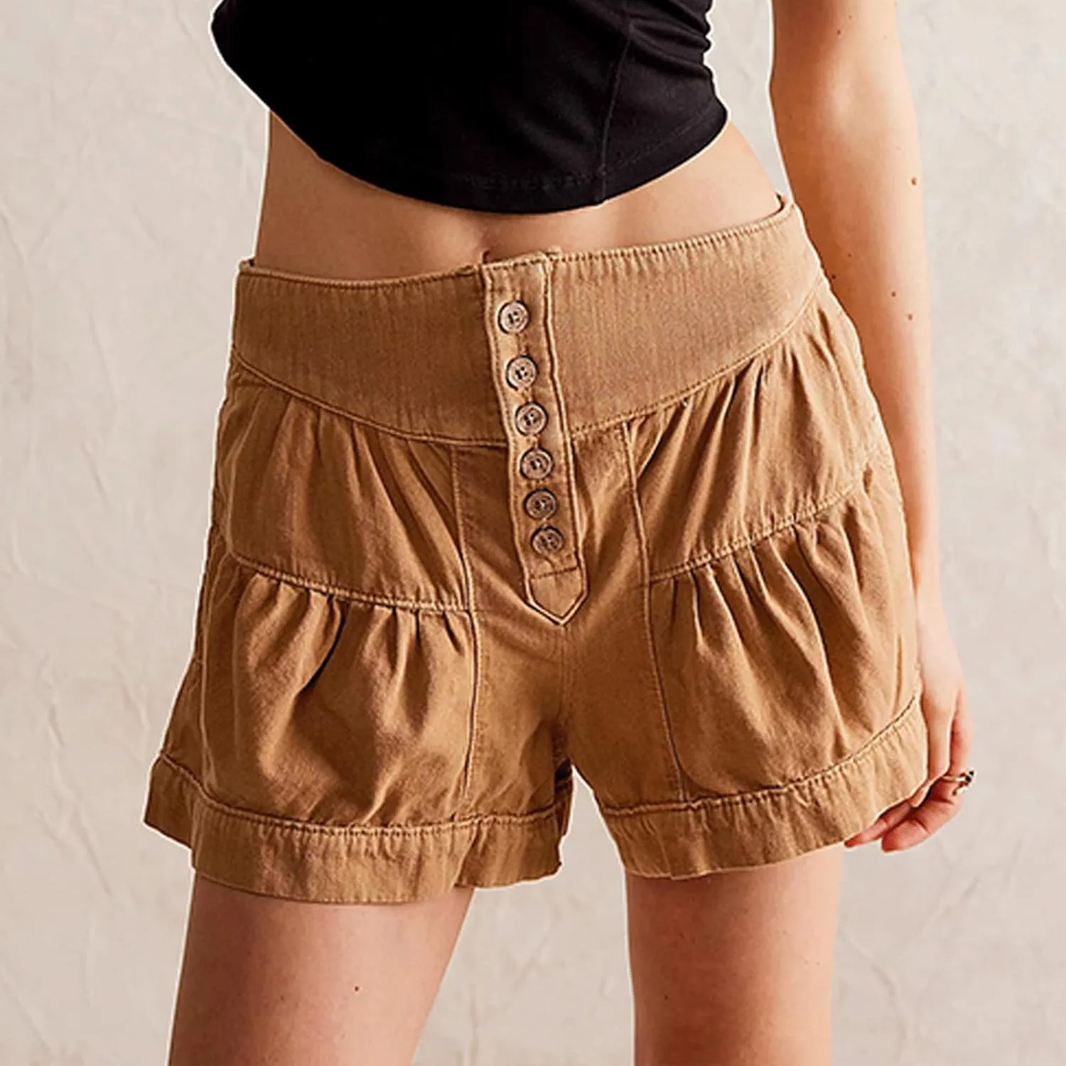 CHARTOU Women Cute Ruffle Hem Denim Short High Waist Wide Leg Jean Shorts Flare Stretchy Short with Pockets