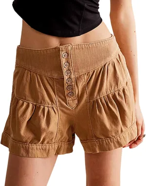 CHARTOU Women Cute Ruffle Hem Denim Short High Waist Wide Leg Jean Shorts Flare Stretchy Short with Pockets