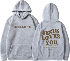 Christian Sweatshirt Women Jesus Loves You Hoodie Oversized Jesus Faith Pullover Inspirational Long Sleeve Tops