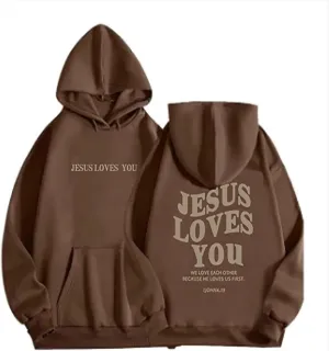 Christian Sweatshirt Women Jesus Loves You Hoodie Oversized Jesus Faith Pullover Inspirational Long Sleeve Tops