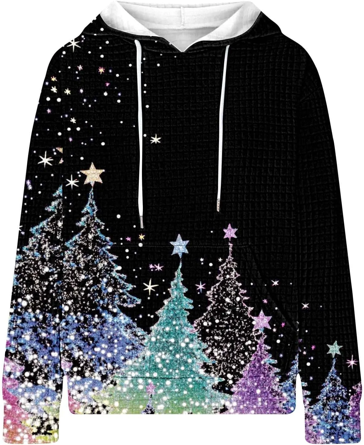 Christmas Hoodies for Women Glitter Xmas Tree Graphic Long Sleeve Sweatshirts Oversized Casual Funny Holiday Pullover