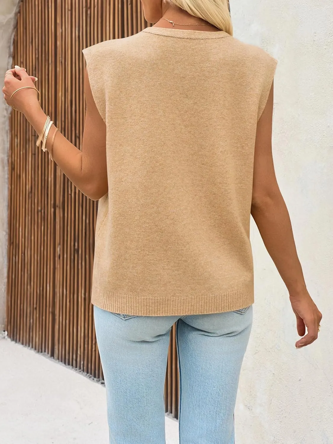 Cicy Bell Womens V Neck Sweater Vest Casual Button Down Knit Vest Outerwear Sleeveless Trendy Cardigans