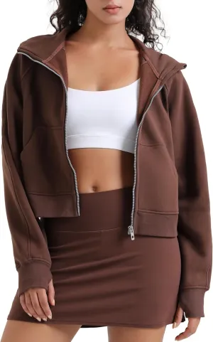 Colorfulkoala Women's Fleece Lined Oversized Hoodies Full-Zip Casual Workout Sweatshirts with Thumb Holes