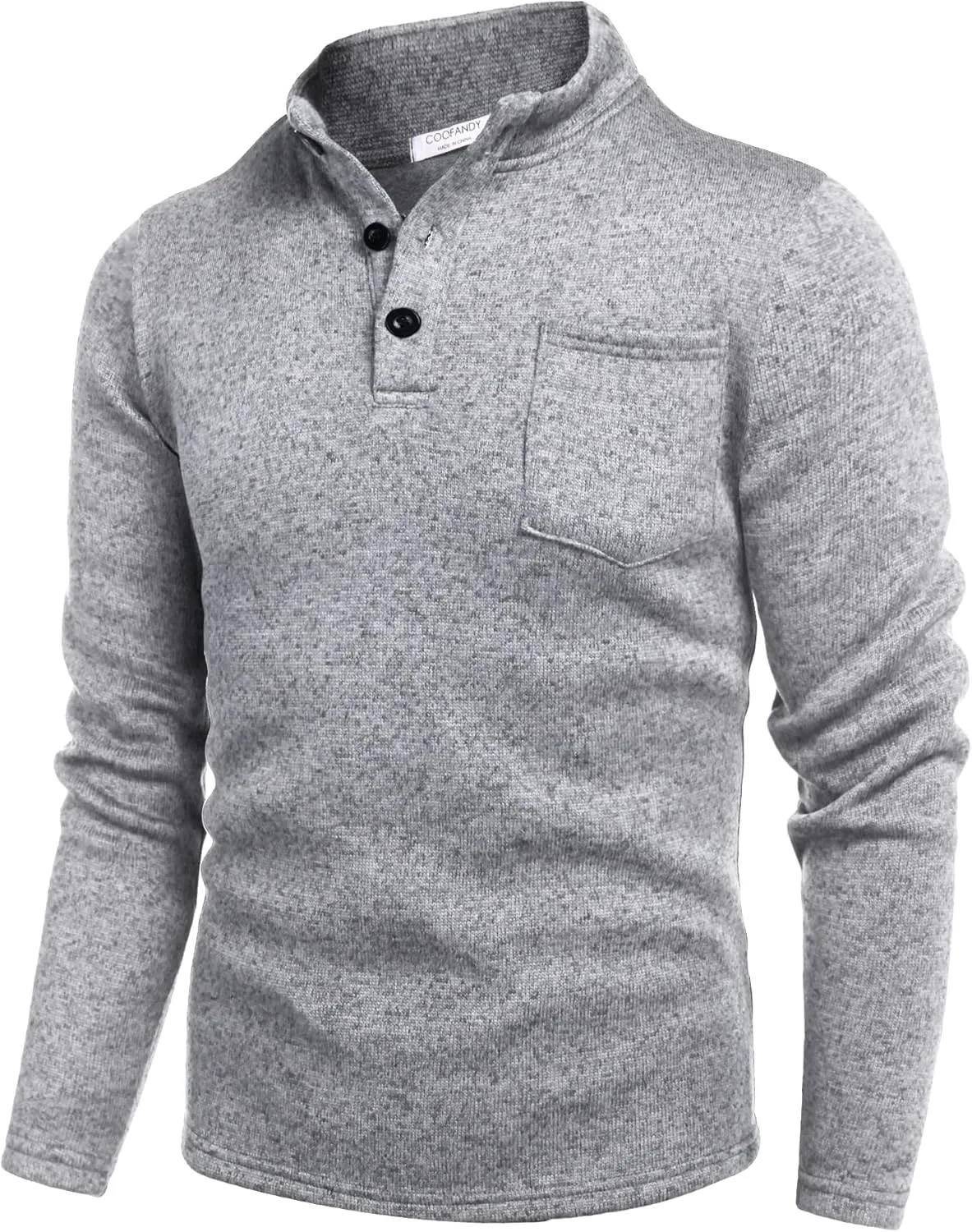 COOFANDY Men's Casual Henley Pullover Sweatshirt Thermal Fleece Slim Fit Sweater