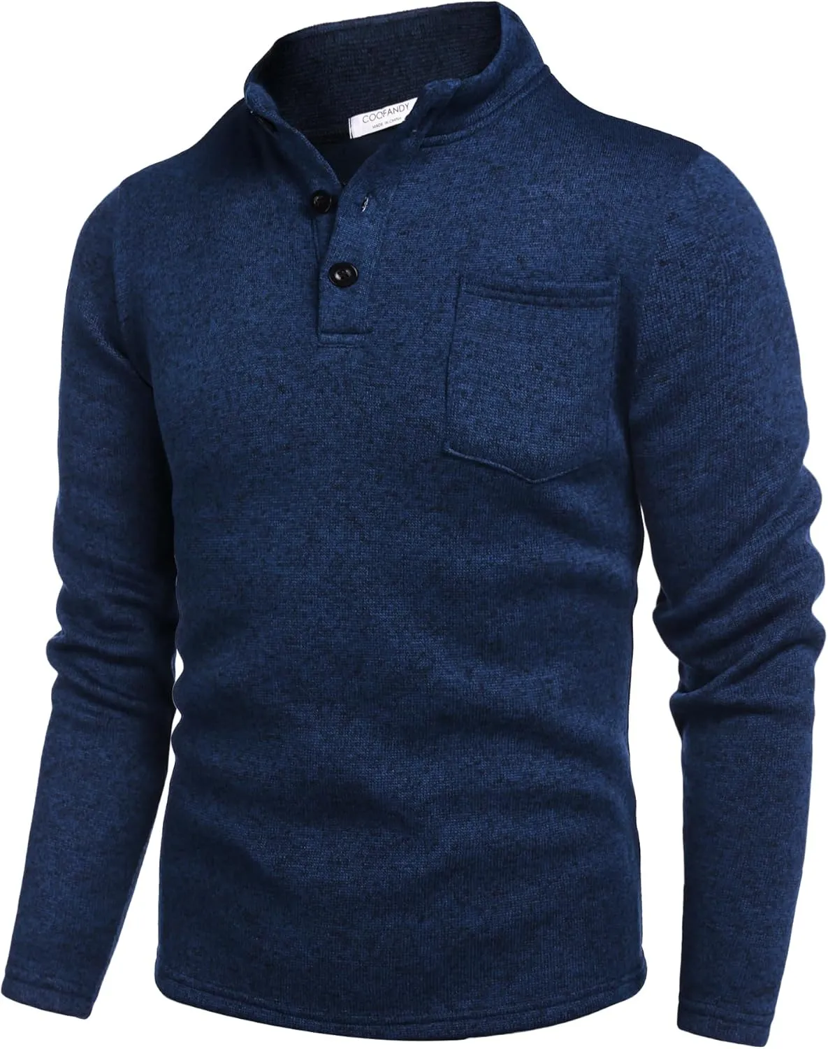 COOFANDY Men's Casual Henley Pullover Sweatshirt Thermal Fleece Slim Fit Sweater