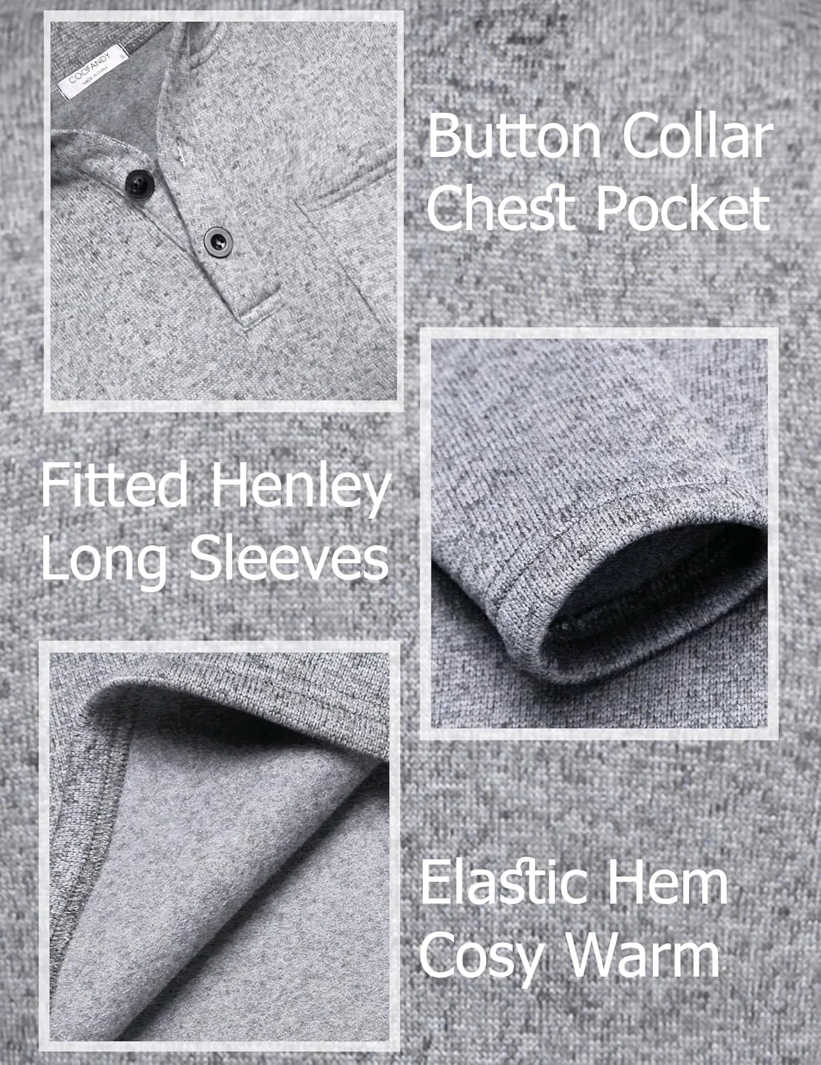COOFANDY Men's Casual Henley Pullover Sweatshirt Thermal Fleece Slim Fit Sweater