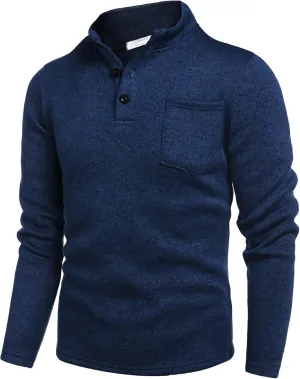 COOFANDY Men's Casual Henley Pullover Sweatshirt Thermal Fleece Slim Fit Sweater