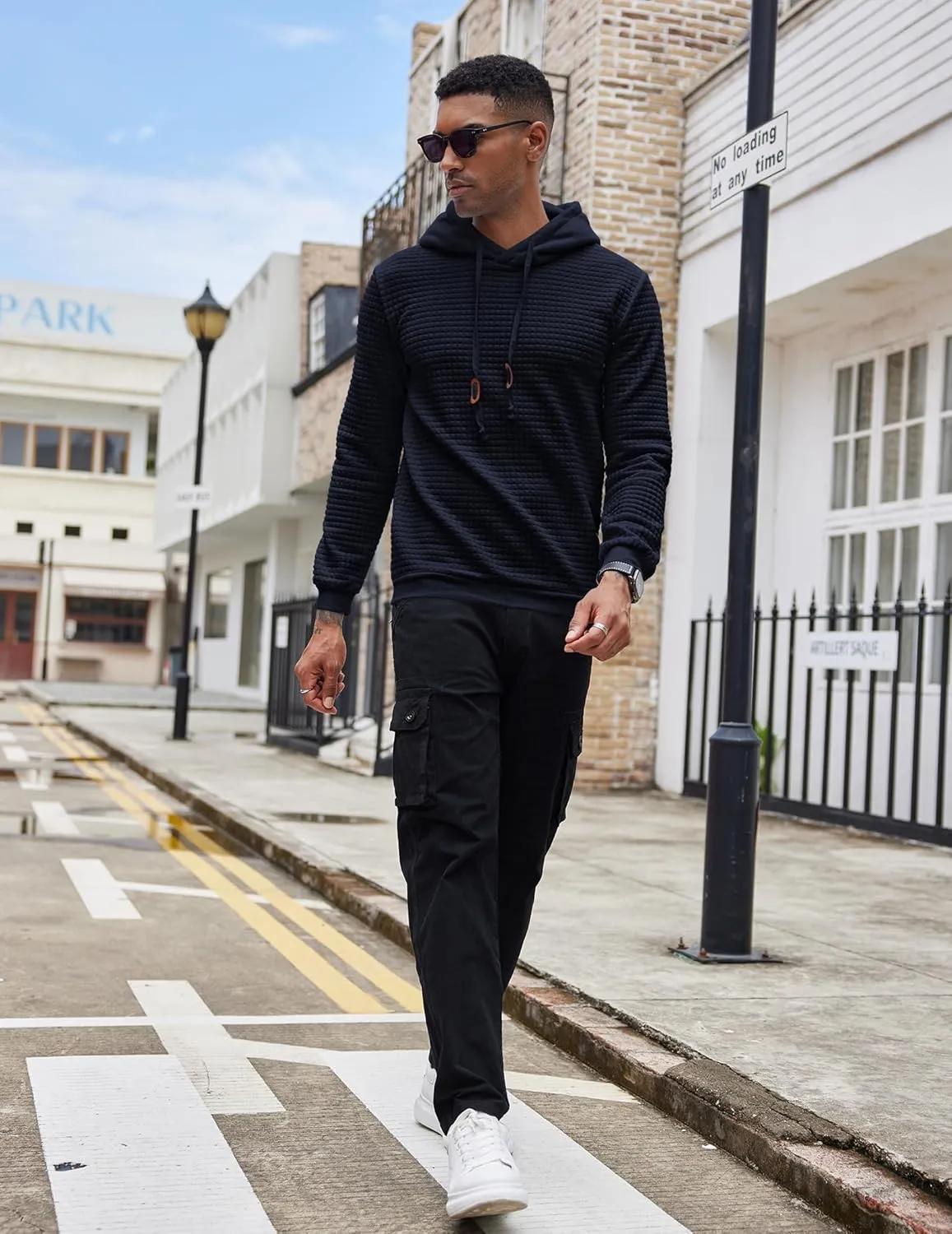 COOFANDY Mens Hooded Sweatshirt Casual Long Sleeve Drawstring Waffle Knit Pullover Hoodies
