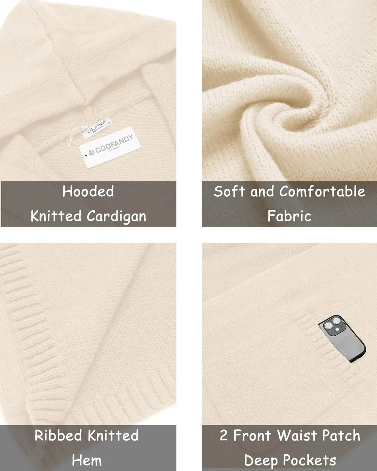 COOFANDY Mens Long Open Front Cardigan Sweater Lightweight Hooded Knitted Cardigan Sweaters with Pockets