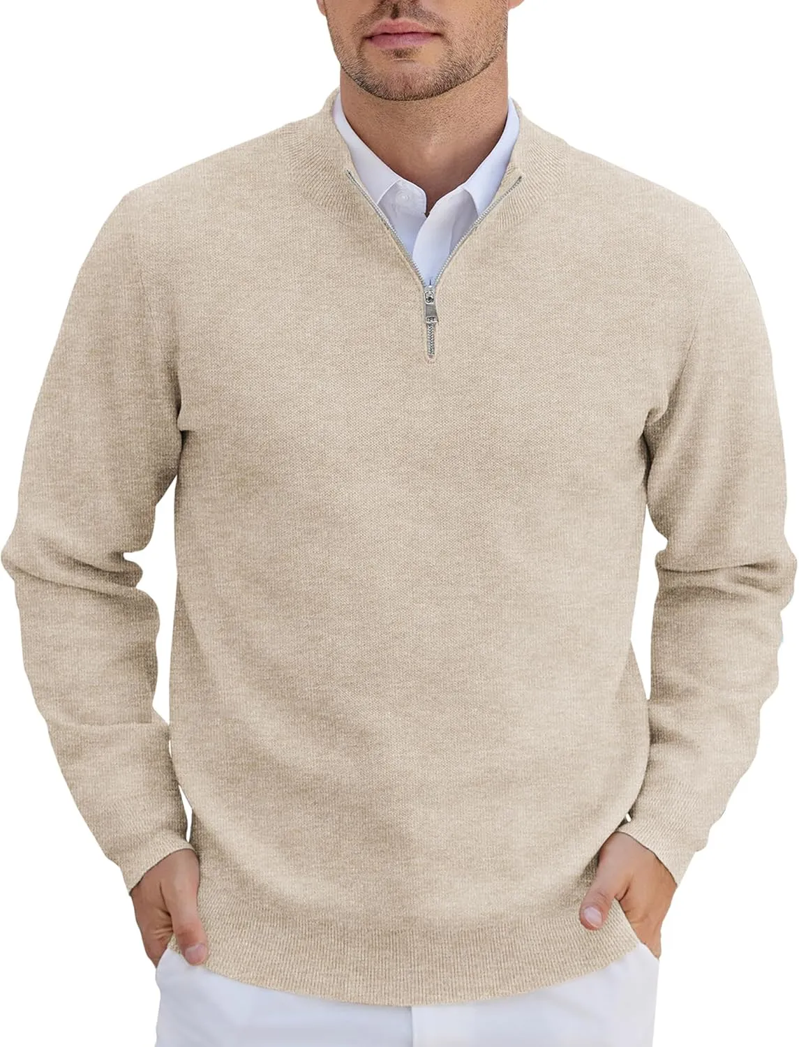 COOFANDY Mens Quarter Zip Pullover Slim Fit Lightweight Knit Pullover Sweaters Casual Polo Sweater