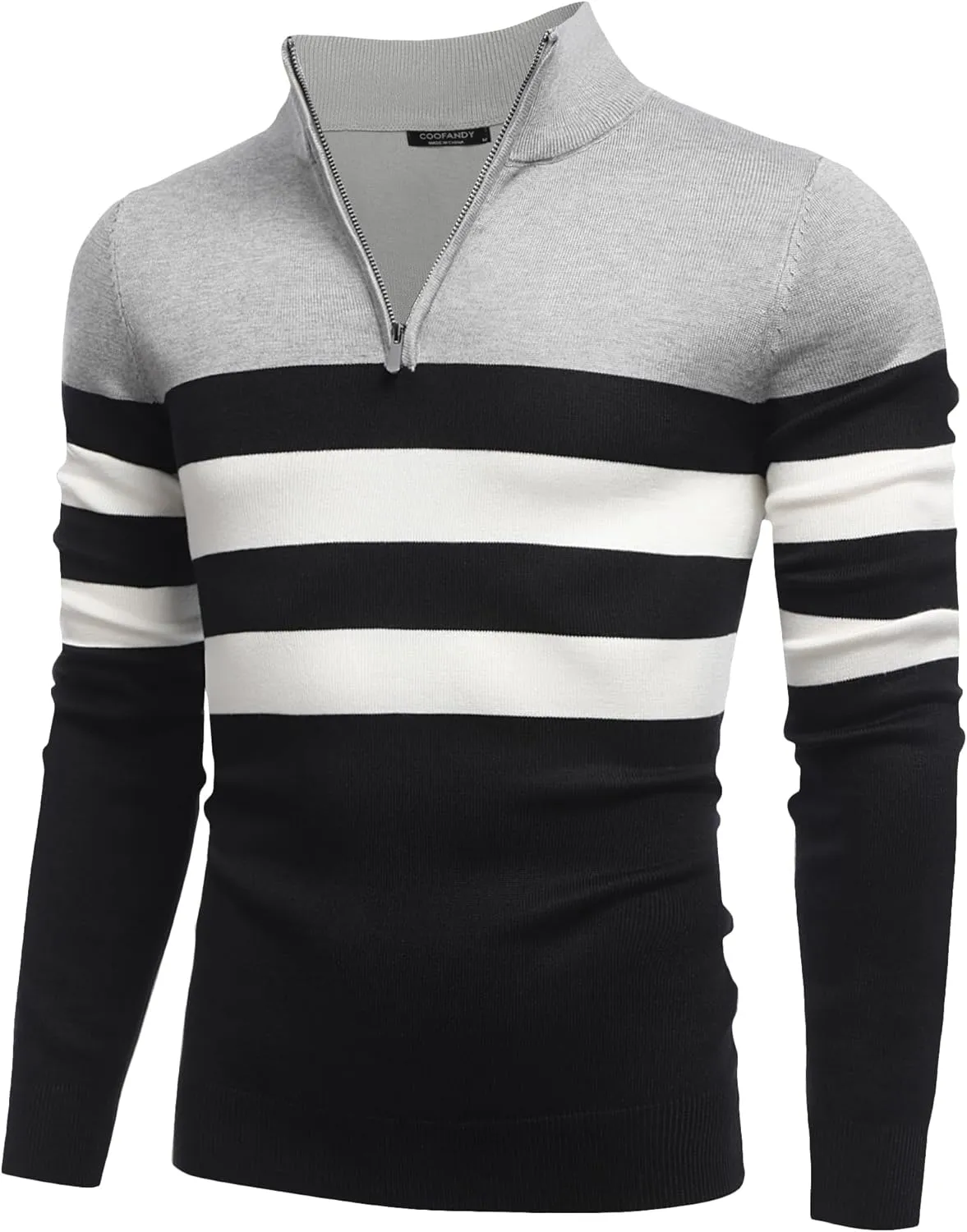 COOFANDY Men's Quarter Zip Up Sweaters Slim Fit Lightweight Mock Neck Pullover Casual Polo Sweaters