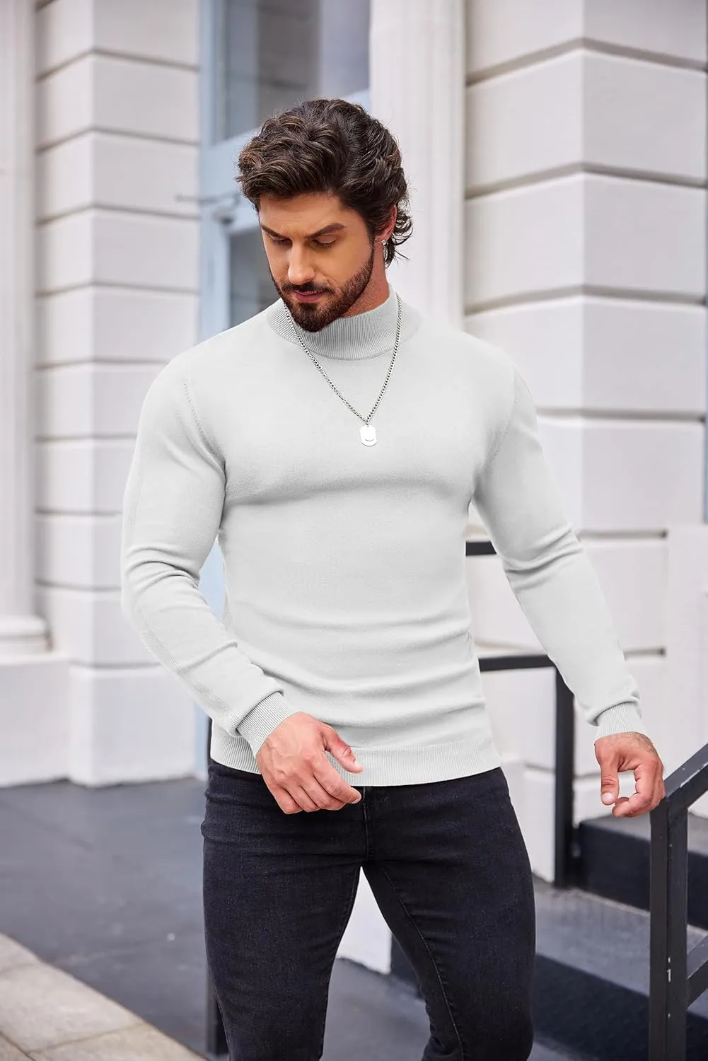 COOFANDY Men's Slim Fit Mock Turtleneck Pullover Sweater Casual Basic Knitted Thermal Sweaters