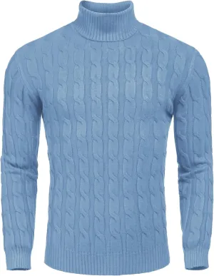COOFANDY Men's Slim Fit Turtleneck Sweater Casual Twisted Knitted Pullover Sweaters