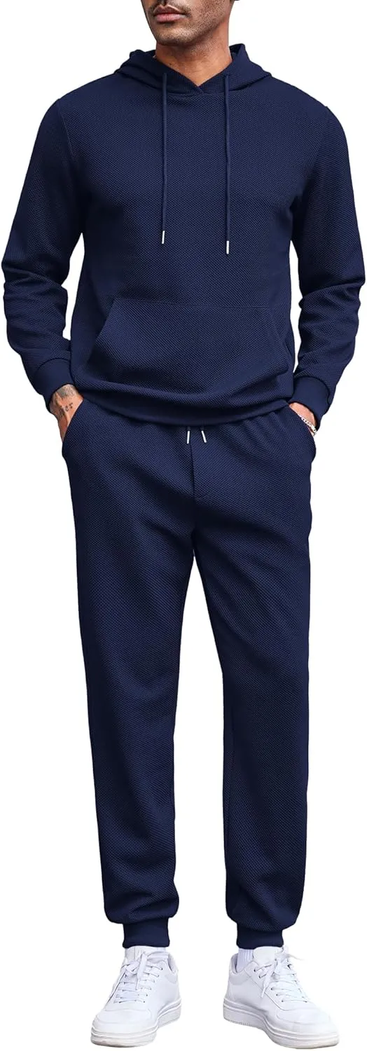 COOFANDY Men's Tracksuits 2 Pieces Waffle Hoodies Sweatsuit Sets Sports Jogging Suit Set