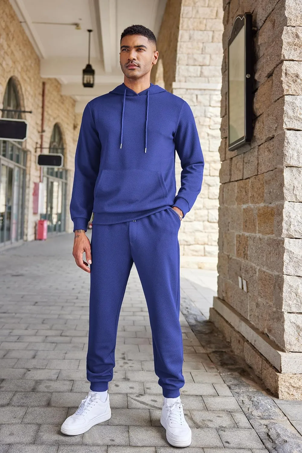 COOFANDY Men's Tracksuits 2 Pieces Waffle Hoodies Sweatsuit Sets Sports Jogging Suit Set