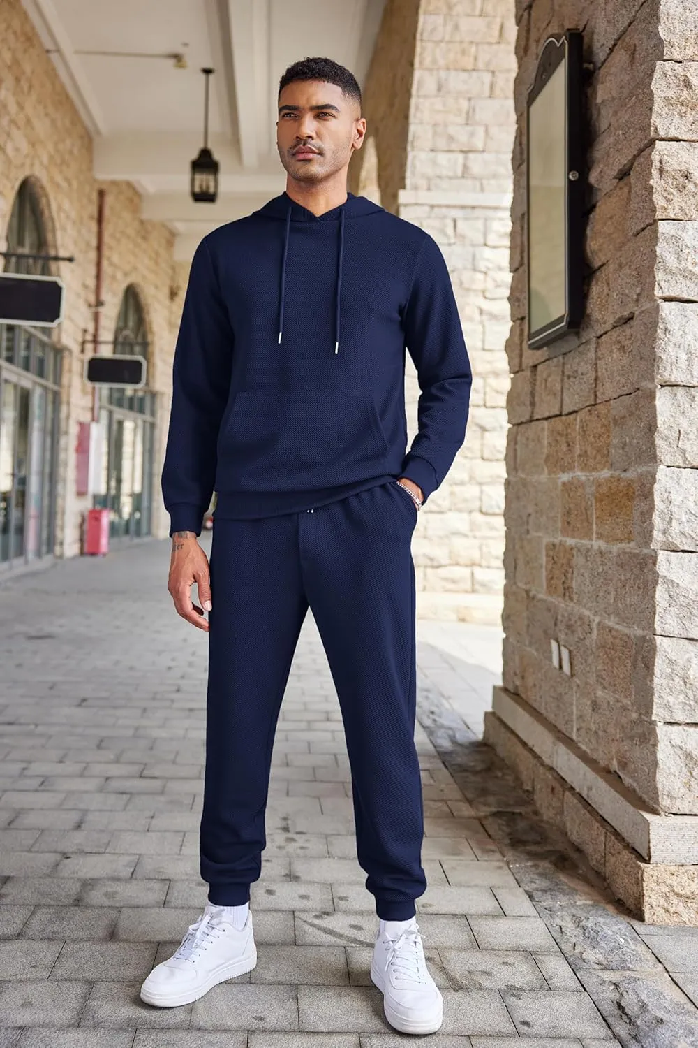 COOFANDY Men's Tracksuits 2 Pieces Waffle Hoodies Sweatsuit Sets Sports Jogging Suit Set